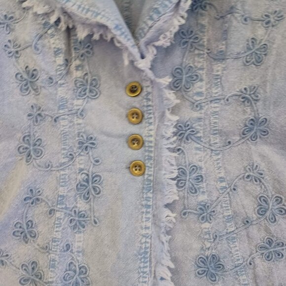 Giocam Women’s Large Denim Embroidered Jacket Boho Frayed Hem Blazer Cottagecore - Picture 4 of 10